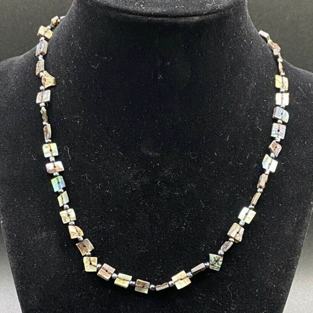 Abalone Shell Chip and Hematite Beaded Necklace